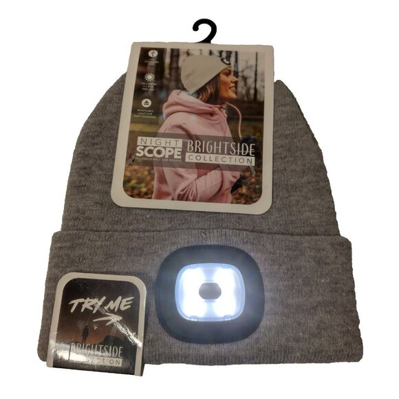 NIght Scope Brightside Collection Knit Hat Women LED Rechargable Gray Beanie NEW - Picture 1 of 6